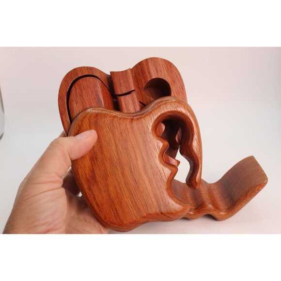 Artisan-Signed Wooden Apple Puzzle BoxHand-Carved • Hidden Compartment - Picture 12 of 14